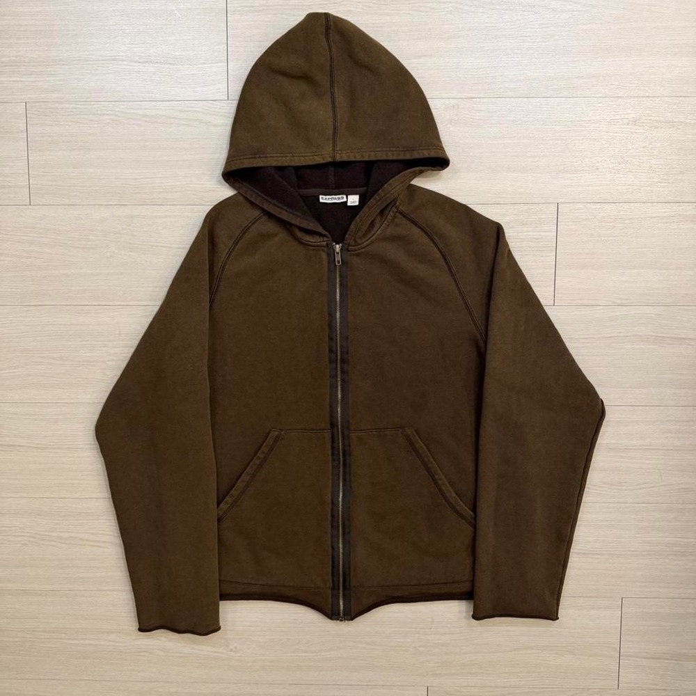 Express Boxy Raw Hem Brown Full Zip Hoodie Mens Size Large